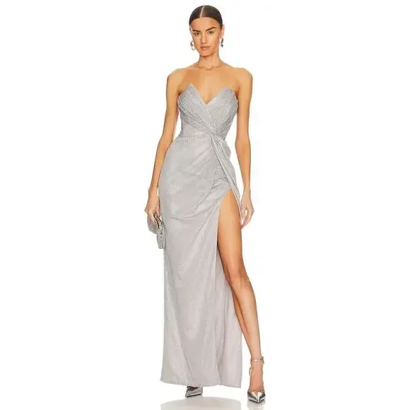 strapless open back dress Long A-Line Prom Dress with Lace-Up Deep V-Neck Corset Navy Blue / 2
